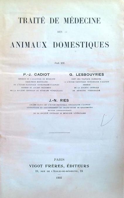 Traité de medecine des animaux domestiques - copertina