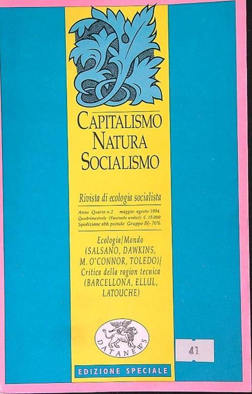 Capitalismo natura socialismo. Rivista di ecologia socialista 11/giugno 1994 - copertina
