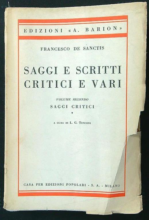 Saggi e scritti critici e vari vol. secondo - Francesco De Sanctis - copertina