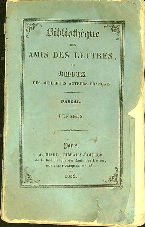 Bibliotheque des amis des lettres Pensees - Blaise Pascal - copertina