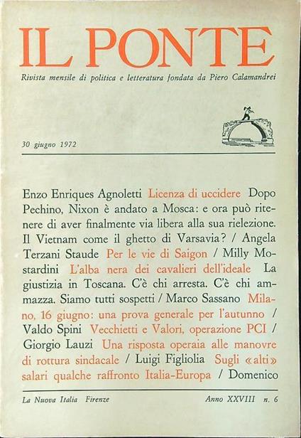ponte n. 6/Giugno 1972 - Piero Calamandrei - copertina