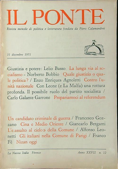 ponte n. 12/Dicembre 1971 - Piero Calamandrei - copertina