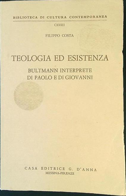 Teologia ed esistenza - Filippo Costa - copertina