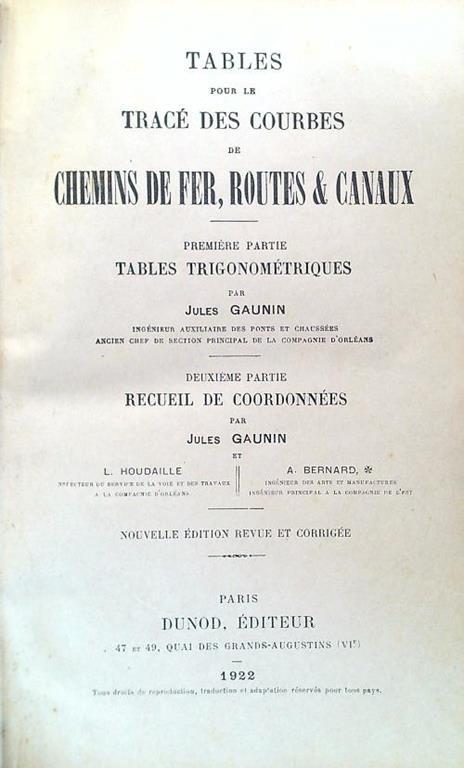 Tables pour le tracé des Courbes de chemins de fer, routes & canaux - Jules Gaunin - copertina