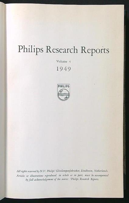 Philips Research Reports n. 4 1949 - copertina