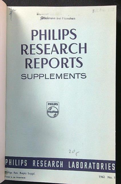 Philips Research Reports 1962. Supplements - copertina