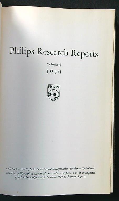 Philips Research Reports n. 5 1950 - copertina