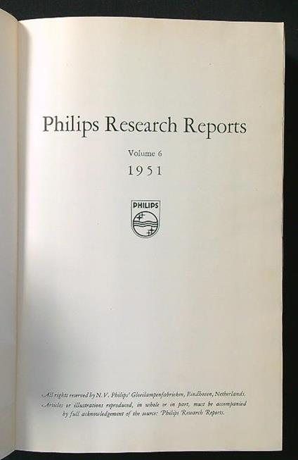 Philips Research Reports n. 6 1951 - copertina