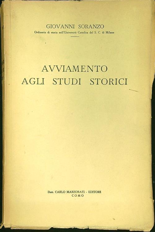 Avviamento agli studi storici - Giovanni Soriano - copertina