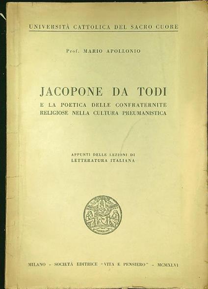 Jacopone da Todi - Mario Apollonio - copertina