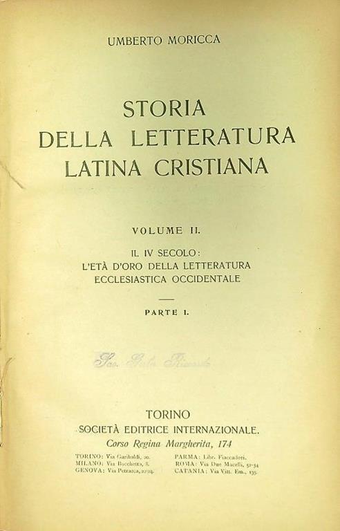 Storia della Letteratura Latina Cristiana vol. II parte I - Umberto Moricca - copertina