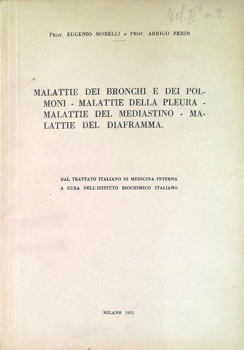 Malattie dei bronchi e dei polmoni, malattie della pleura.. - Eugenio Morelli - copertina