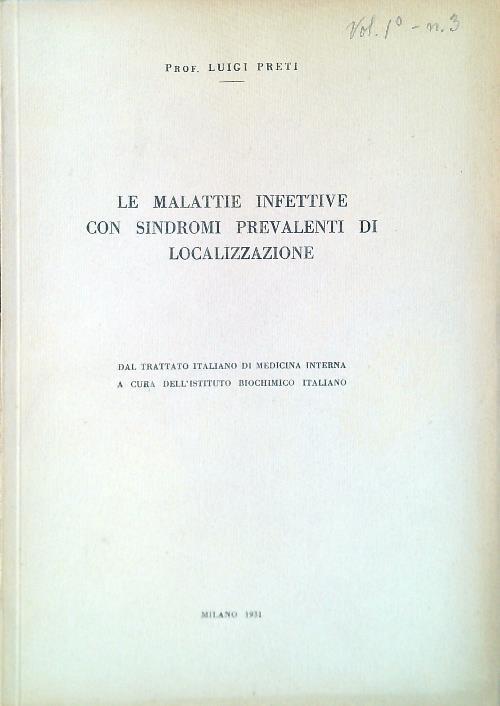 malattie infettive con sindromi prevalenti di localizzazione - Luigi Preti - copertina