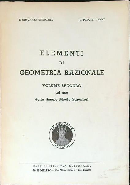 Elementi di geometria razionale vol. 2 - Roberto Simonazzi - copertina