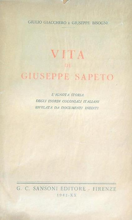 Vita di Giuseppe Sapeto - Giulio Giacchero - copertina