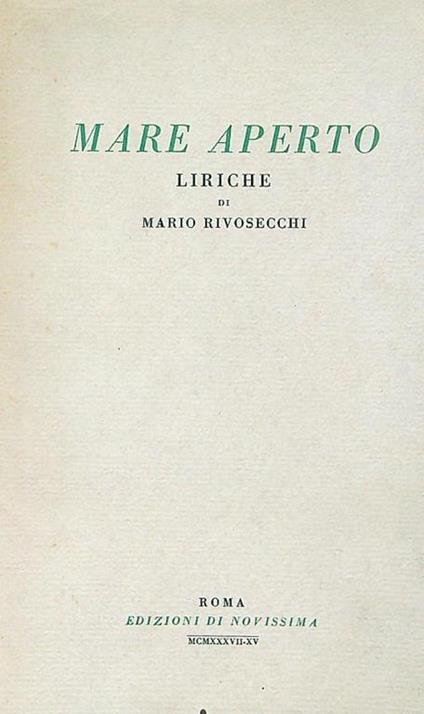 Mare aperto. Liriche - Mario Rivosecchi - copertina