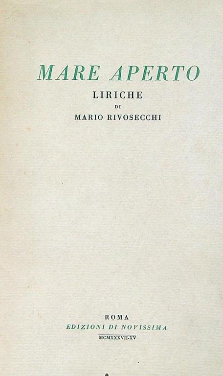 Mare aperto. Liriche - Mario Rivosecchi - copertina