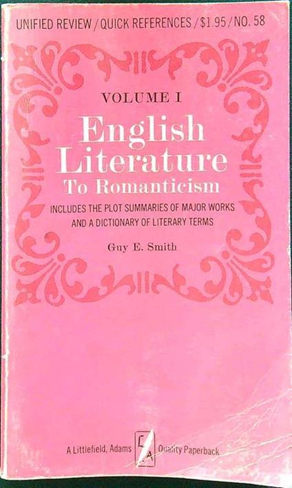 English literature to romanticism volume 1 - Guy, E. Smith - copertina