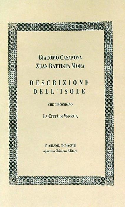 Descrizione dell'Isole - Giacomo Casanova - copertina