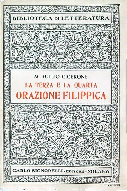 terza e la quarta orazione filippica - M. Tullio Cicerone - copertina