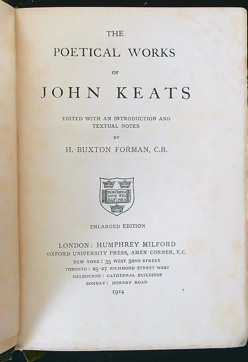 The Poetical Works of John Keats - H. Buxton Forman - copertina