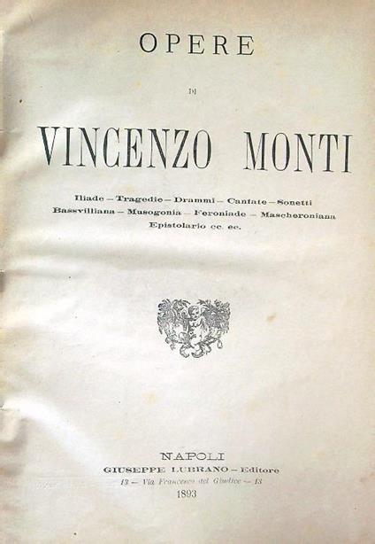 Opere di Vincenzo Monti - Vincenzo Monti - copertina