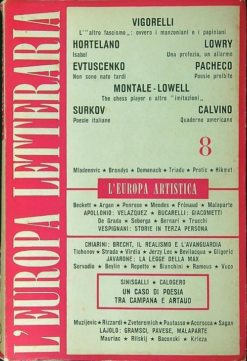L' Europa letteraria - artistica n. 8/aprile 1961 - Giancarlo Vigorelli - copertina