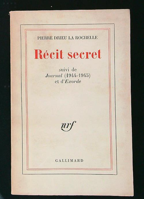 Recit secret - Pierre Drieu La Rochelle - copertina