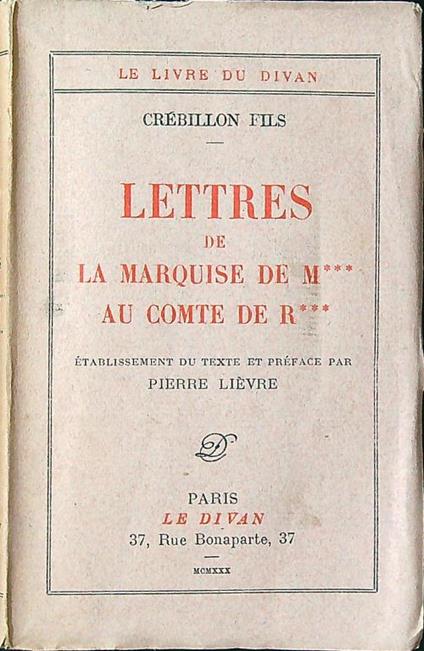 Lettres de la Marquise de M. au Comte de R. - copertina