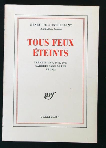 Tous feux éteints - Henry de Montherlant - copertina