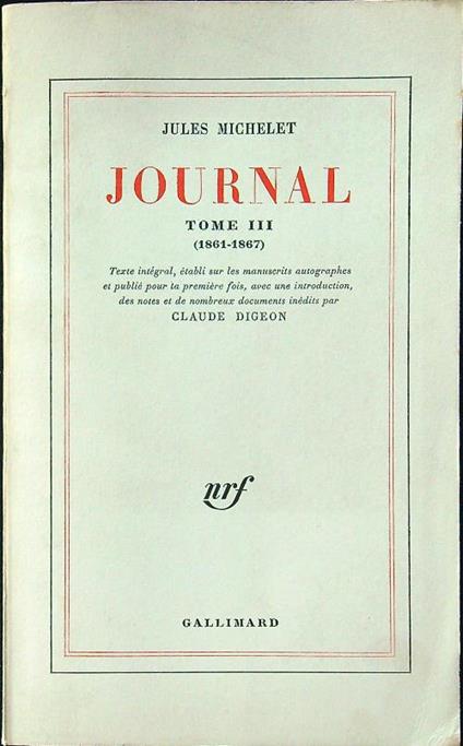 Journal tome III - Jules Michelet - copertina