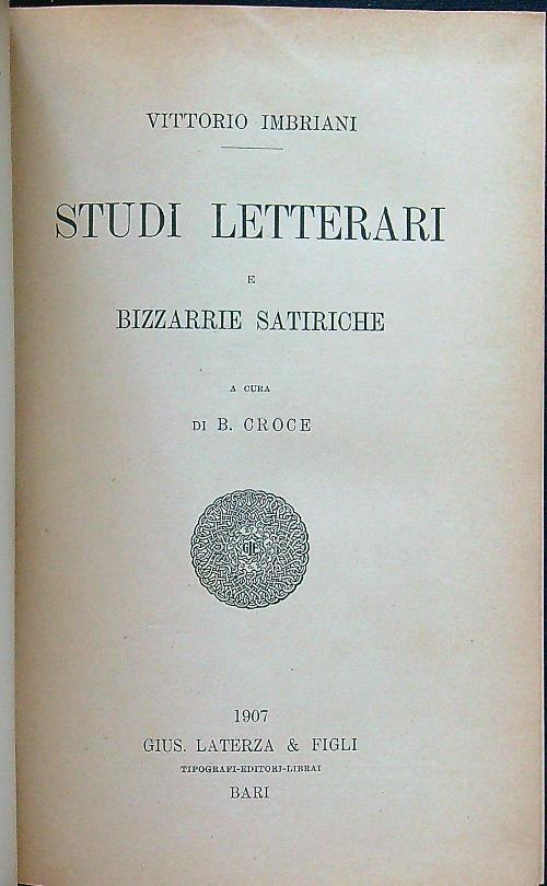 Studi letterari e bizzarrie satiriche - Vittorio Imbriani - copertina