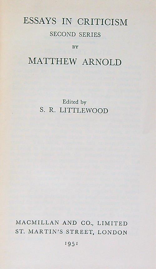 Essays in Criticism. Second Series - Matthew Arnold - copertina
