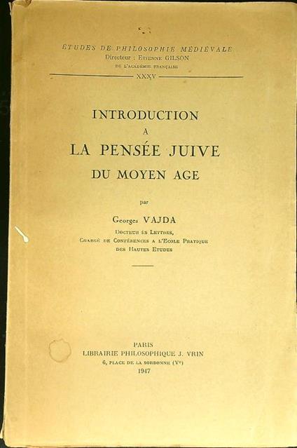 Introduction a la pensee juive du moyen age - copertina