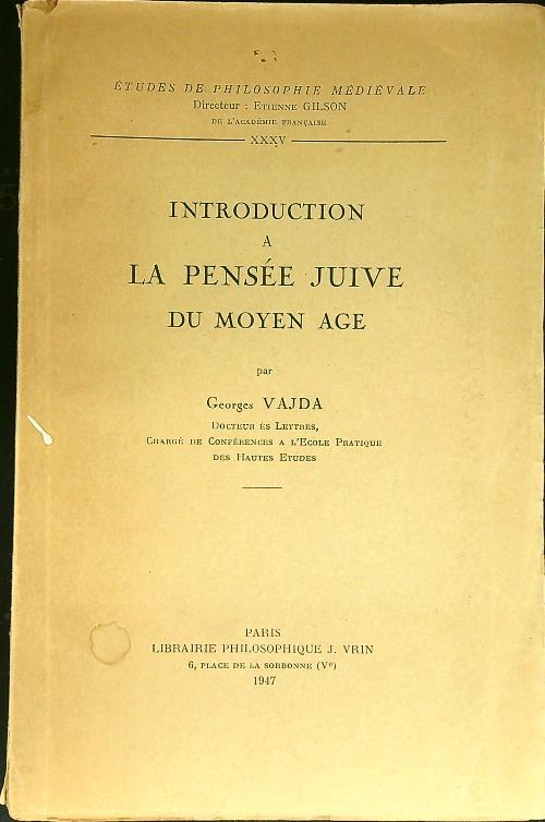 Introduction a la pensee juive du moyen age - copertina