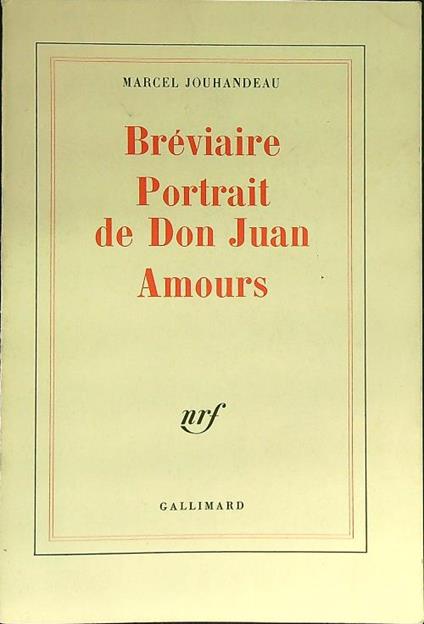Breviaire - Portrair de Don Juan  -Amours - Marcel Jouhandeau - copertina