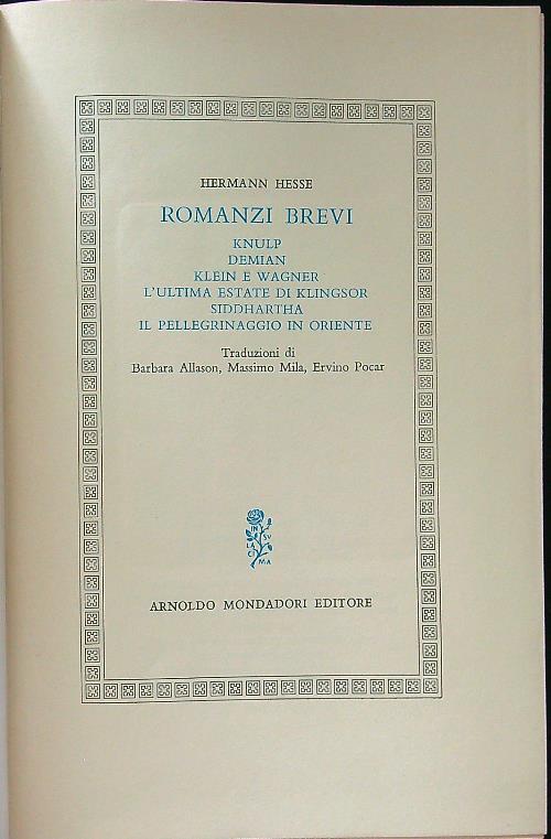 Romanzi brevi - Hermann Hesse - copertina