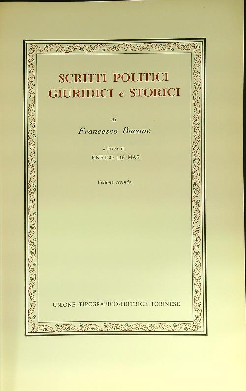 Scritti politici giuridici e storici vol. 2 - Francesco Bacone - copertina