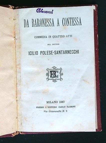 Da Baronessa a Contessa. Commedia in quattro atti - copertina