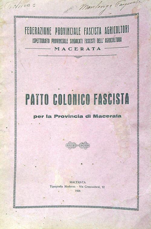 Patto colonico fascista per la provincia di macerata - copertina