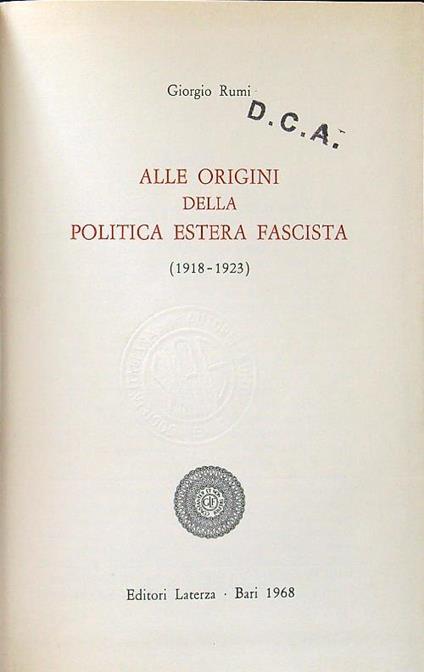 Alle origini della politica estera fascista - Giorgio Rumi - copertina