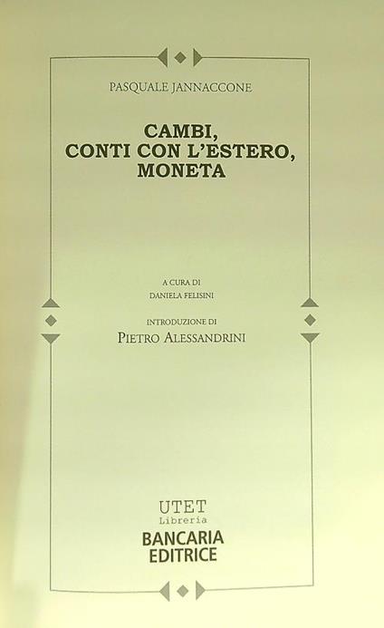 Cambi, conti con l'estero, moneta - Pasquale Jannaccone - copertina