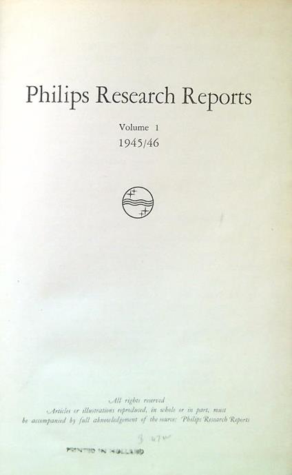 Philips Research Reports Vol. 1/1945-6 - copertina