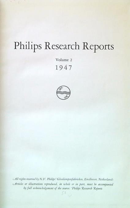 Philips Research Reports Vol. 2/1947 - copertina