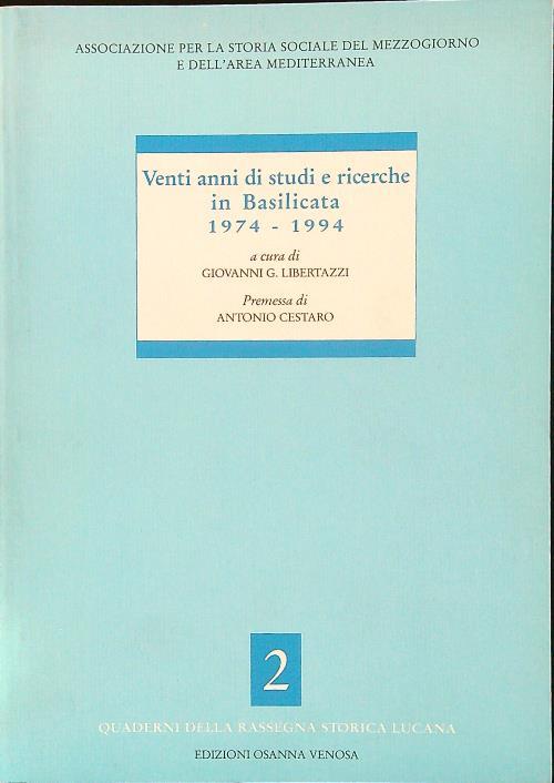 Venti anni di studi e ricerche in Basilicata 1974-1994 - copertina