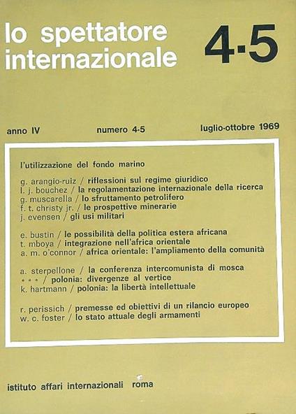Lo spettatore internazionale 4-5/luglio-ottobre 1969 - copertina