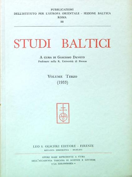 Studi Baltici - Vol. III (1933) - Giacomo Devoto - copertina