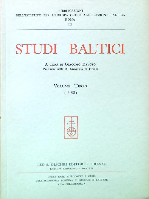 Studi Baltici - Vol. III (1933) - Giacomo Devoto - copertina