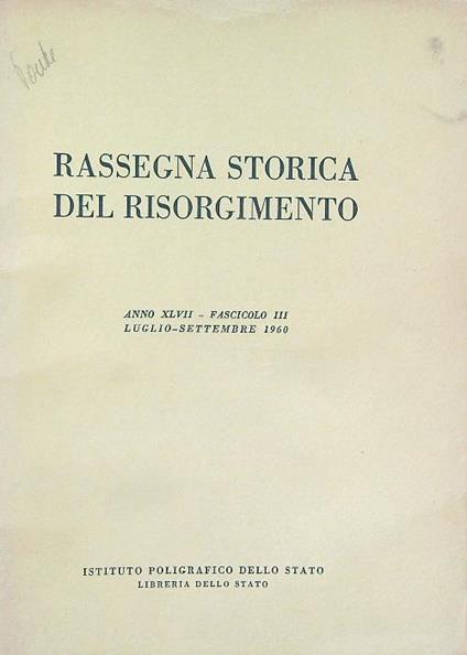 Rassegna storica del risorgimento Fasc III/Luglio-settembre 1960 - copertina