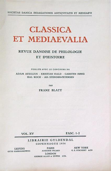 Classica et Mediaevalia Vol XV/Fasc 1-2 - copertina